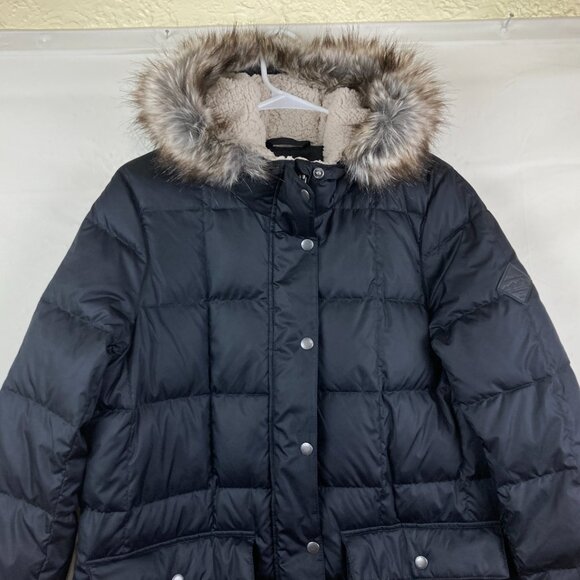 Eddie Bauer Women Sz M Black Goose Down Puffer Parka Warm Winter Hooded Jacket - Picture 2 of 8